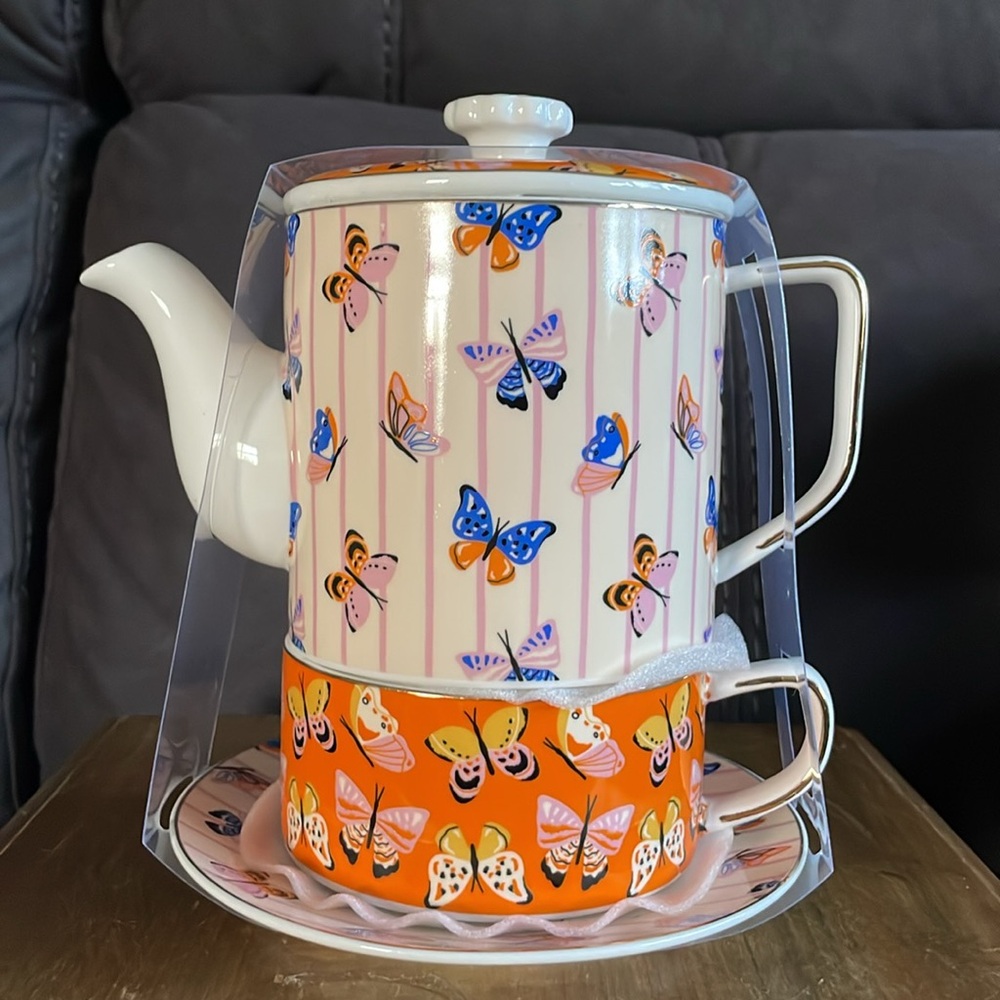 🦋Graces Teaware Butterflies Fine Porcelain Tea For One 24oz Pot/Mug/Saucer (G7) - Picture 2 of 10